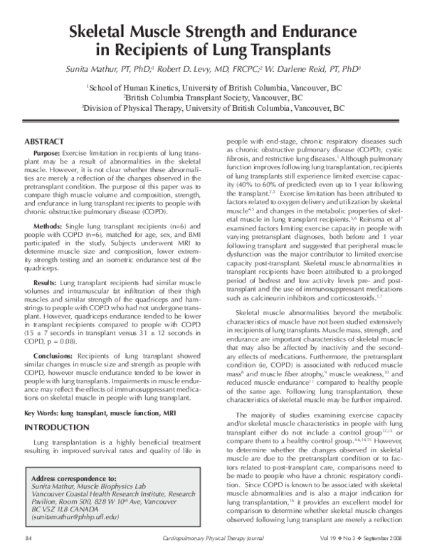 (PDF) Skeletal muscle strength and endurance in recipients of lung ...