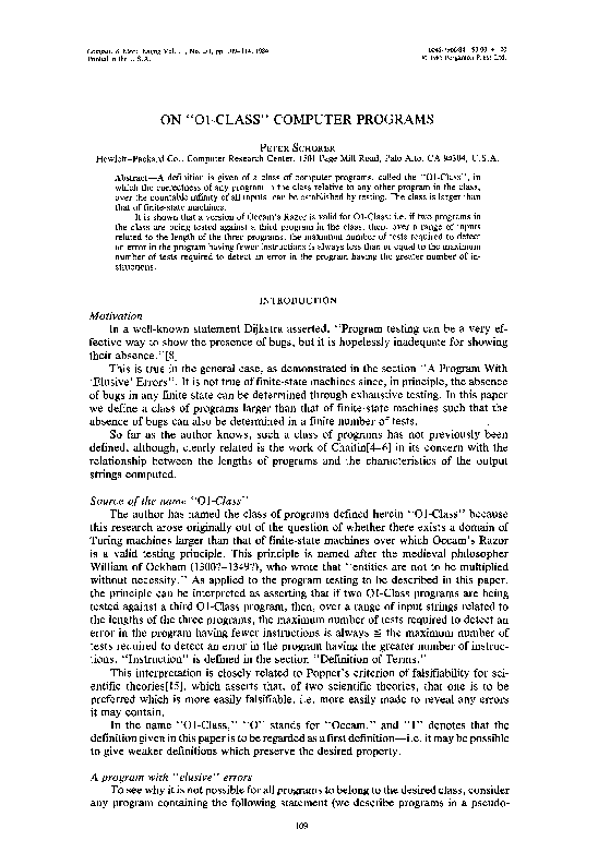 (PDF) On “O1-Class” computer programs