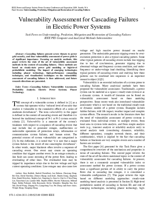 (PDF) Vulnerability assessment for cascading failures in electric power ...