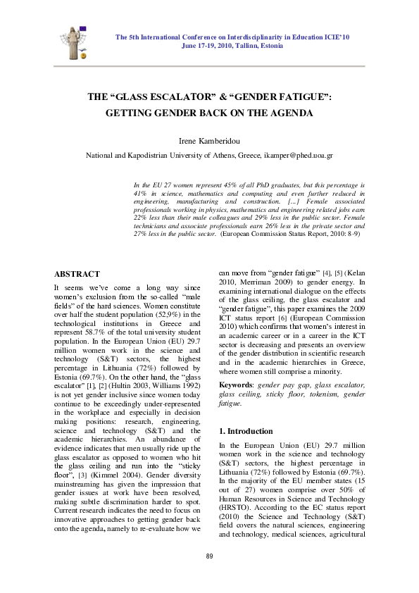 (PDF) The Glass Escalator and Gender Fatigue Getting Gender back on