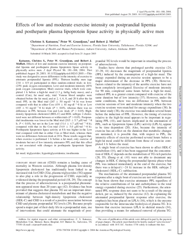 (PDF) Effects of low and moderate exercise intensity on postprandial ...