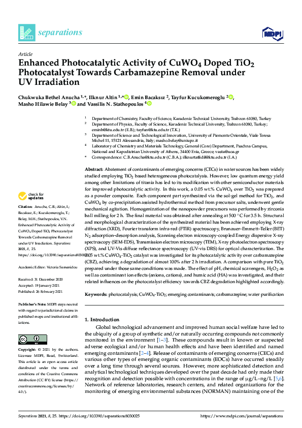 (PDF) Enhanced Photocatalytic Activity of CuWO4 Doped TiO2 ...