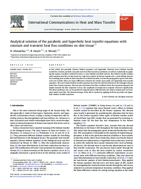 (PDF) Analytical solution of the parabolic and hyperbolic heat transfer ...