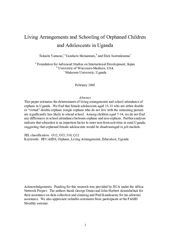 (PDF) Living Arrangements and Schooling of Orphaned Children and ...