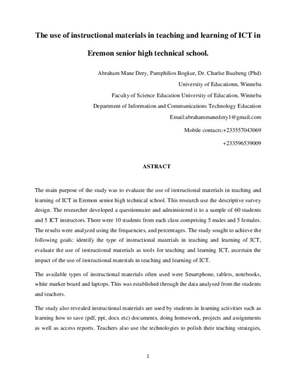 (PDF) The use of instructional materials in teaching and learning of ...