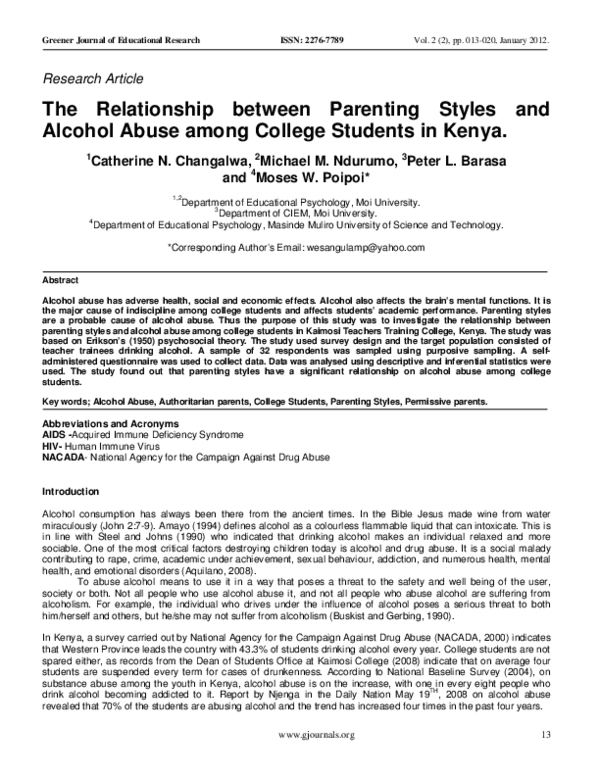 (PDF) The Relationship between Parenting Styles and Alcohol Abuse among ...