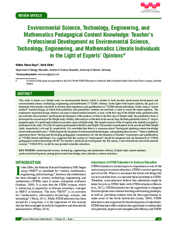 (PDF) Environmental STEM Pedagogical Content Knowledge (E+STEM-PCK ...