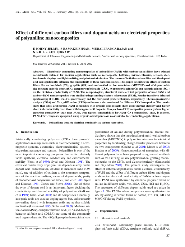 (PDF) Effect of different carbon fillers and dopant acids on electrical ...