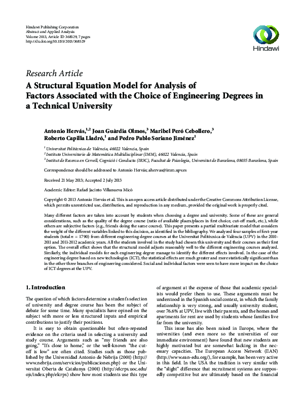 (PDF) A Structural Equation Model for Analysis of Factors Associated ...