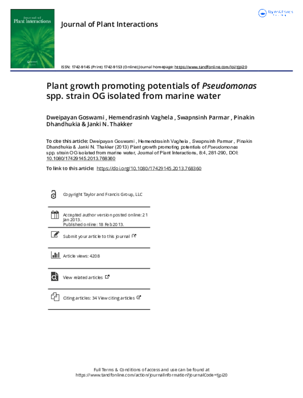 (PDF) Plant growth promoting potentials of Pseudomonas spp. strain OG ...