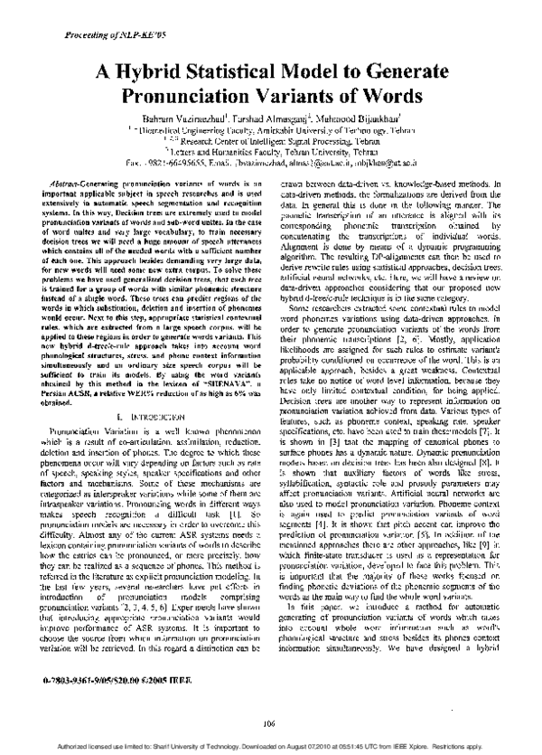 (PDF) A Hybrid Statistical Model to Generate Pronunciation Variants of ...