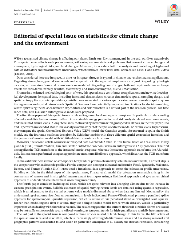 (PDF) Editorial of special issue on statistics for climate change and ...