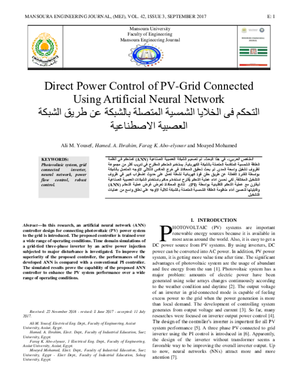 (PDF) Direct Power Control of PV-Grid Connected Using Artificial Neural ...
