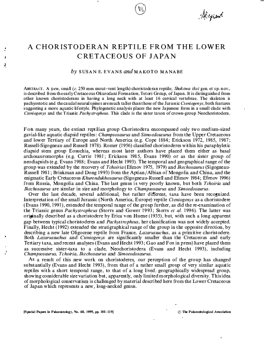 (PDF) A choristoderan reptile from the Lower Cretaceous of Japan