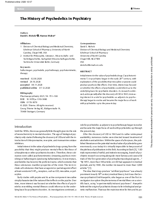 (PDF) The History of Psychedelics in Psychiatry