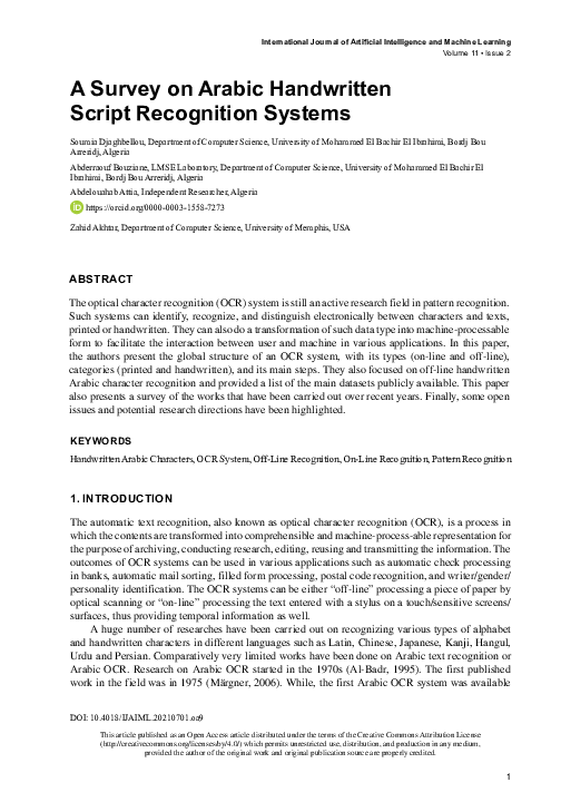 (PDF) A Survey on Arabic Handwritten Script Recognition Systems