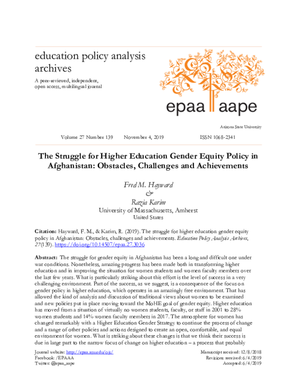 (PDF) The struggle for higher education gender equity policy in ...