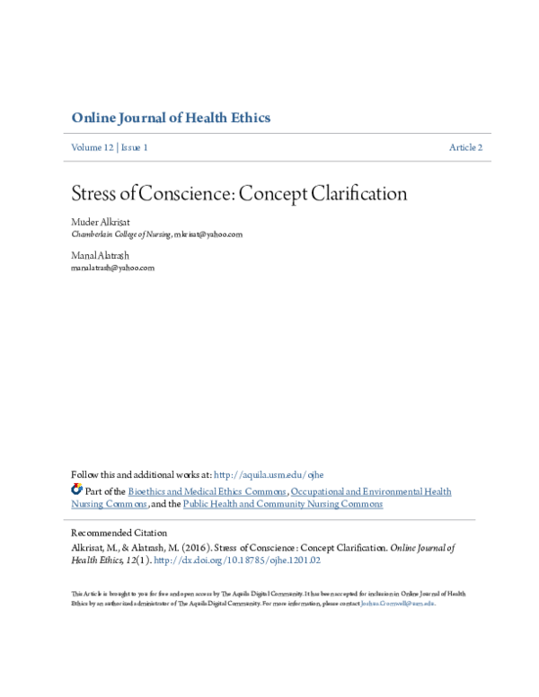 (PDF) Stress of Conscience: Concept Clarification