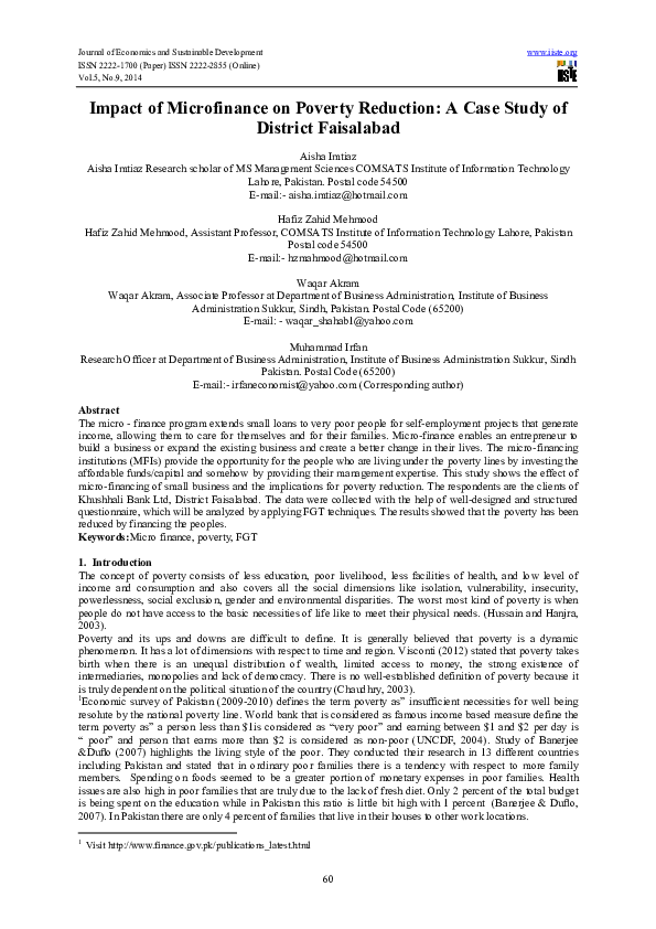 (PDF) Impact of Microfinance on Poverty Reduction: A Case Study of ...