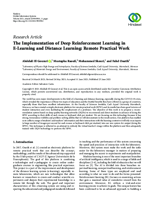 (PDF) The Implementation of Deep Reinforcement Learning in E-Learning ...