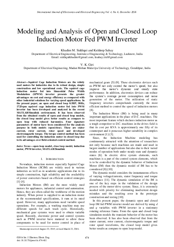 (PDF) Modeling and Analysis of Open and Closed Loop Induction Motor Fed ...