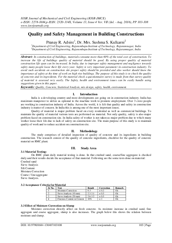 (PDF) Quality and Safety Management in Building Constructions