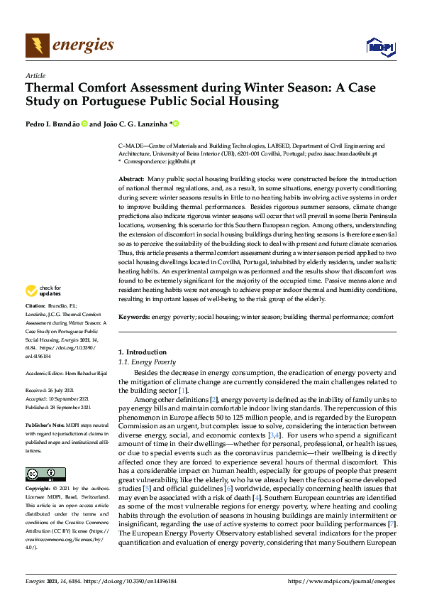 (PDF) Thermal Comfort Assessment during Winter Season: A Case Study on ...