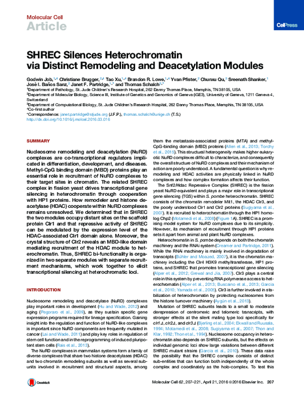 (PDF) SHREC Silences Heterochromatin via Distinct Remodeling and ...