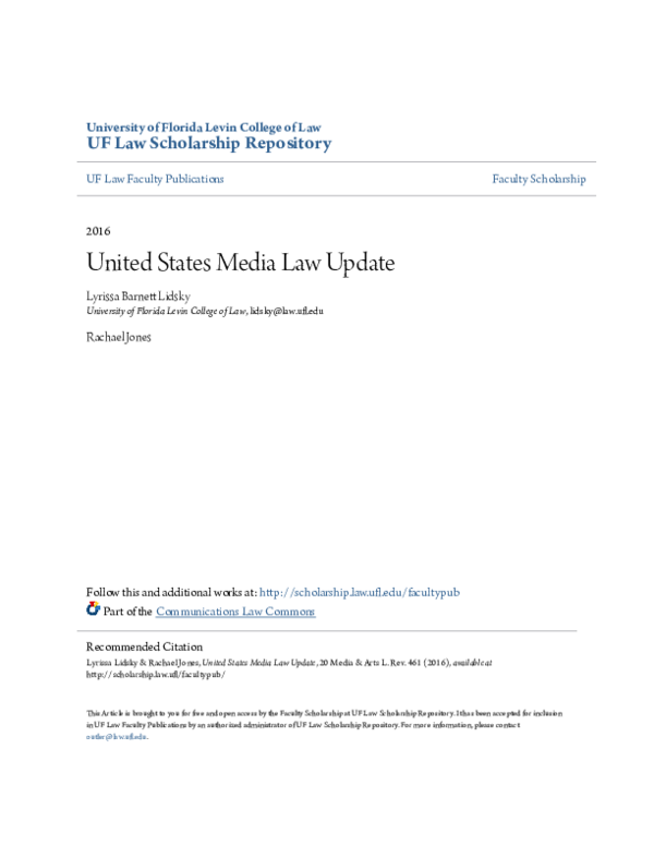 (PDF) United States Media Law Update