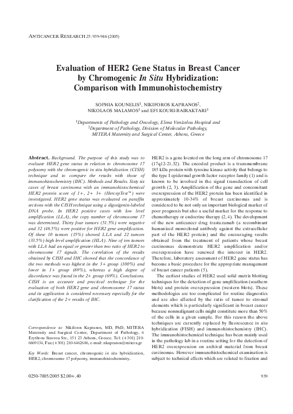 (PDF) Evaluation of HER2 gene status in breast cancer by chromogenic in ...