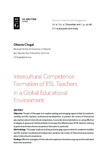 (PDF) Intercultural Competence Formation of ESL Teachers in a Global ...