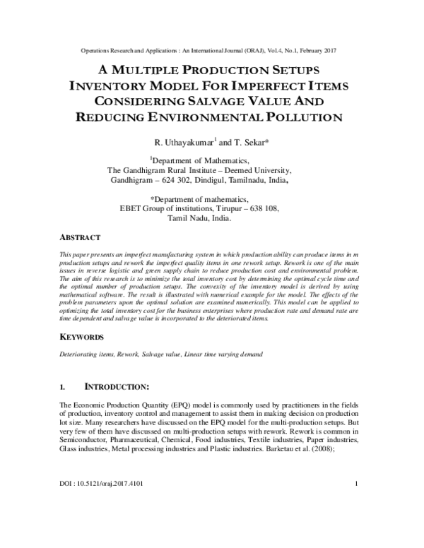(PDF) A Multiple Production Setups Inventory Model for Imperfect Items ...