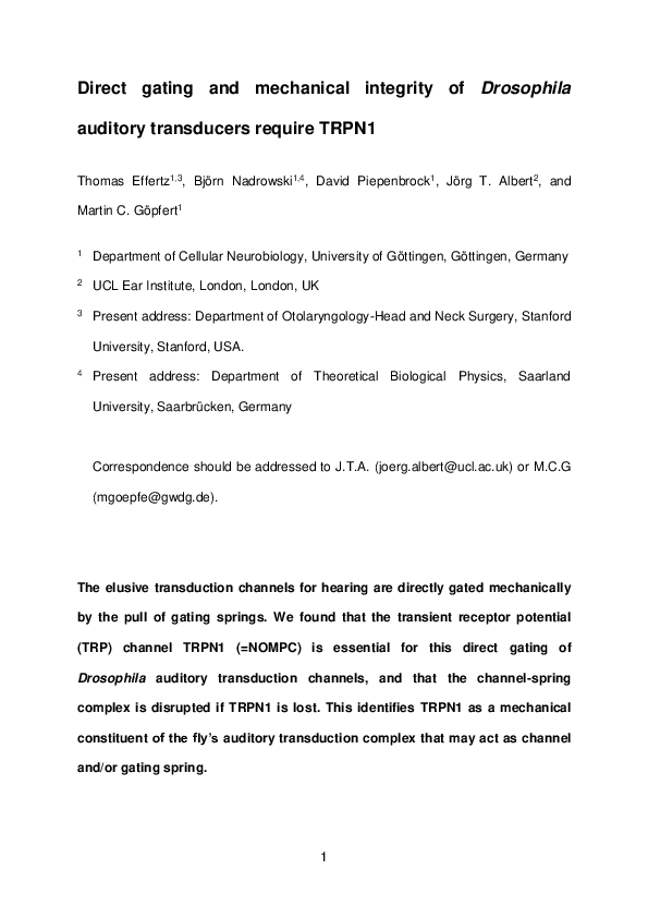 PDF) Direct gating and mechanical integrity of Drosophila