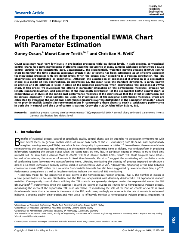 (PDF) Properties of the exponential EWMA chart with parameter estimation