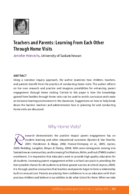(PDF) Teachers and Parents: Learning From Each Other Through Home Visits