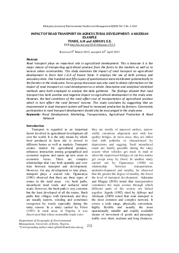 (PDF) Impact of Road Transport on Agricultural Development: A Nigerian ...