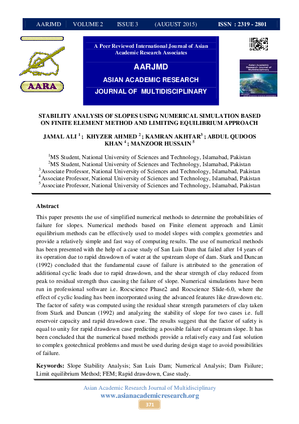 (PDF) Stability Analysis of Slopes Using Numerical Simulation Based on ...