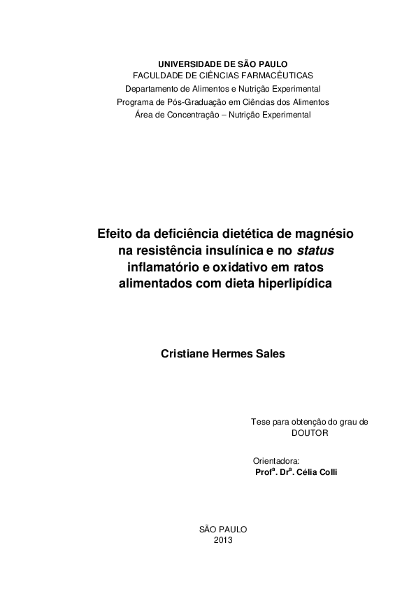  PDF Efeito Da Defici ncia Diet tica De Magn sio Na Resist ncia Insul nica E No Status 