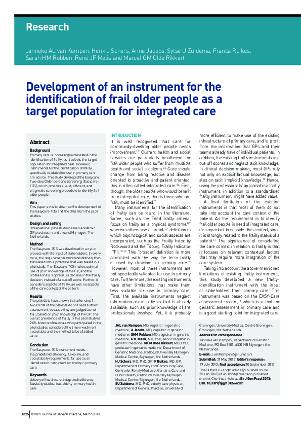 (PDF) Development of an instrument for the identification of frail ...