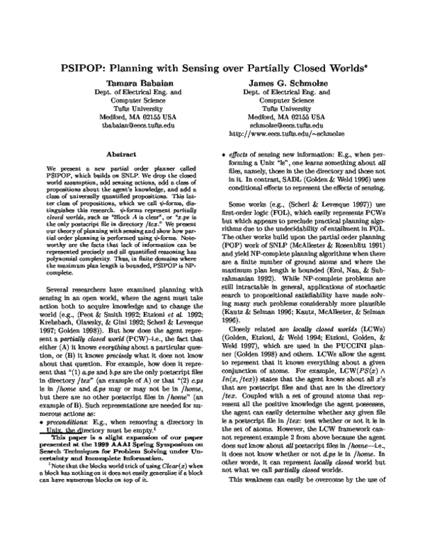 (PDF) PSIPOP: Planning with Sensing over Partially Closed Worlds
