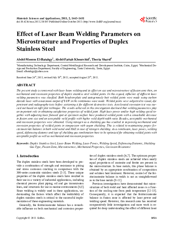 (PDF) Effect of Laser Beam Welding Parameters on Microstructure and ...