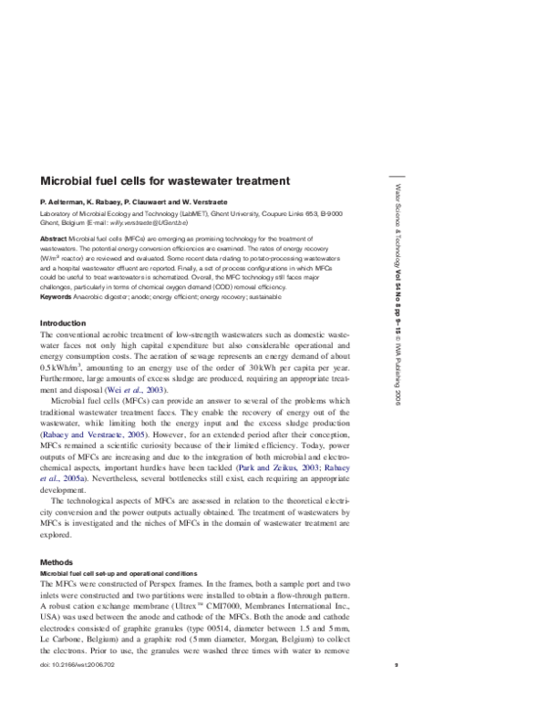 (PDF) Microbial fuel cells for wastewater treatment