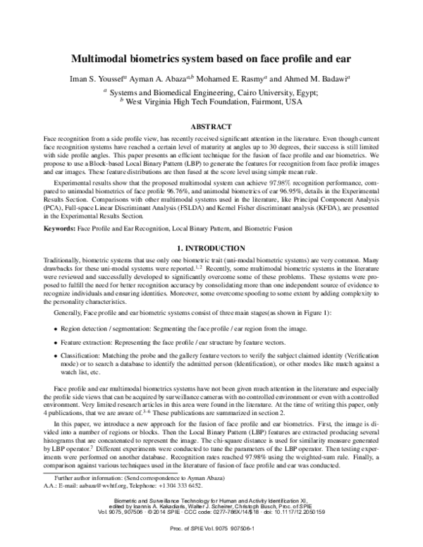 (PDF) Multimodal biometrics system based on face profile and ear