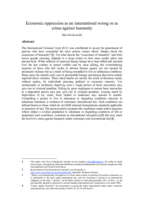 (PDF) Economic Oppression as an International Wrong or as Crime against ...