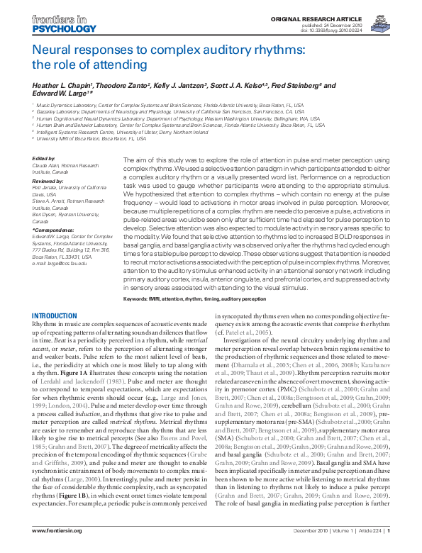 (PDF) Neural Responses to Complex Auditory Rhythms: The Role of Attending