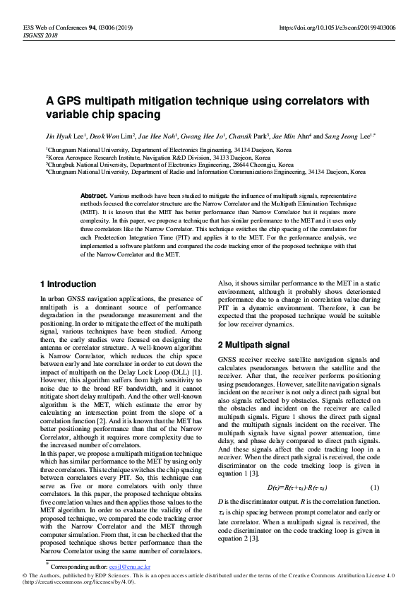 (PDF) A GPS multipath mitigation technique using correlators with