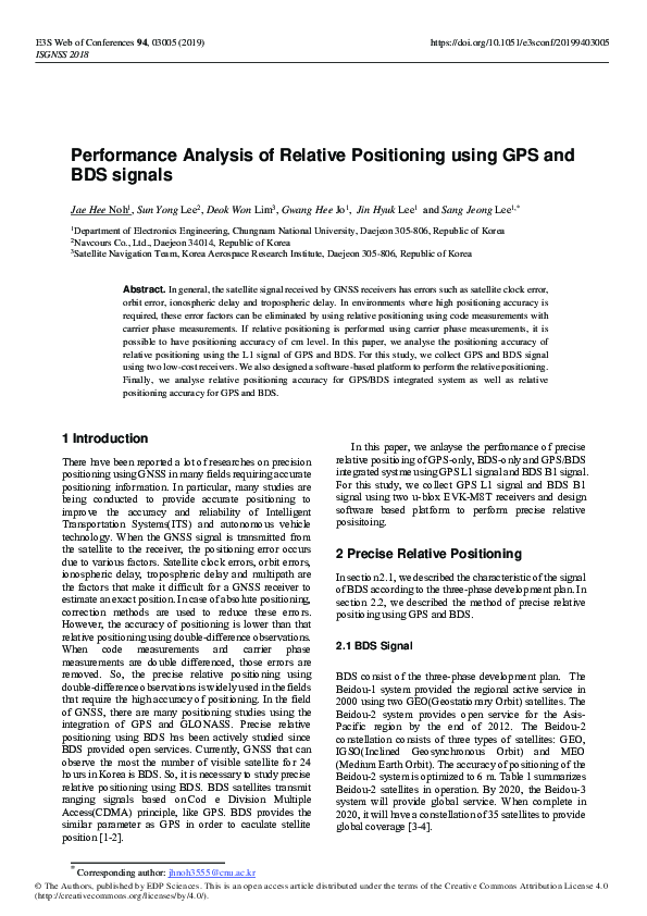(PDF) Performance Analysis of Relative Positioning using GPS and BDS ...