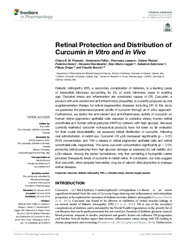 (PDF) Retinal Protection and Distribution of Curcumin in Vitro and in Vivo