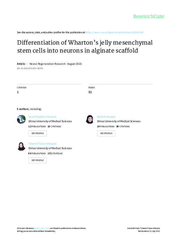 (PDF) Differentiation of Wharton′s jelly mesenchymal stem cells into ...