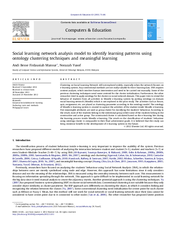 (PDF) Social learning network analysis model to identify learning ...
